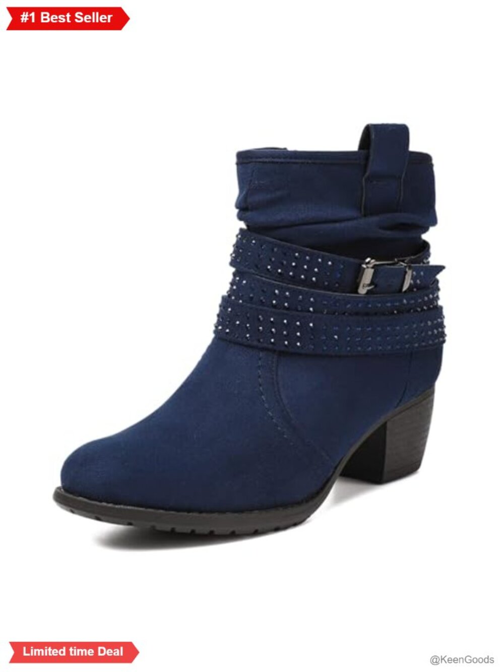 Women's Mid Calf Boots Round Toe Low Heel Slouchy Dress Zip Booties Jeweled